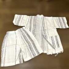 Cotton Jinbei Kids 100cm Blue White Striped Used Japan