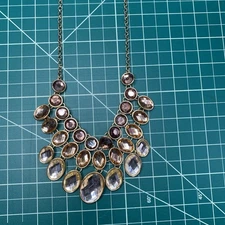 Charming Charlie Rose Gold Layered Cascade Faceted Bib Statement Necklace 18”