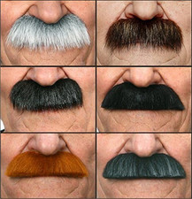 Self Adhesive Fake Mustache Mix, Novelty, False Facial Hair Value Pack 6Pcs. 