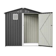 Black Metal Outdoor Storage Shed - 6ftx4ft Steel Utility Tool Shed/Storage House