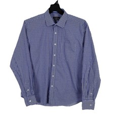 Bugatchi Men's Shirt XL Blue Purple Geometric Check Flip Cuff Cotton Shaped Fit