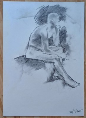 Original male live Drawing study Charcoal on paper by John Charles Thompson