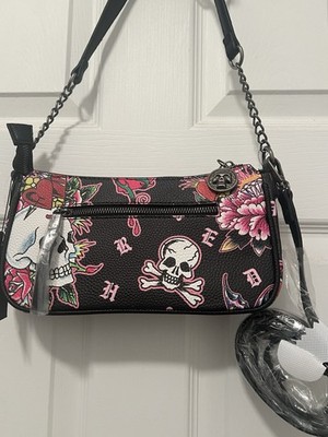 Ed Hardy スカルとバラのショルダーバッグ Ed Hardy Black Pink Skull Rose Crossbody Purse Studs NWT | eBay