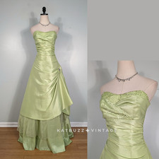 Y2K Prom Dress Maxi Gown 8 Green Fairy Princess Strapless Bead Glam Ball Formal