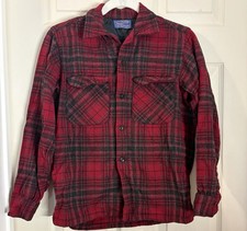 Vintage 60s Pendleton Board Shirt Large Wool Loop Collar Flap Pocket USA Red