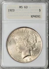 1923-P Peace Dollar  MS63 Old ANACS ANA Genie 1.0 Holder Toned! #2FXU