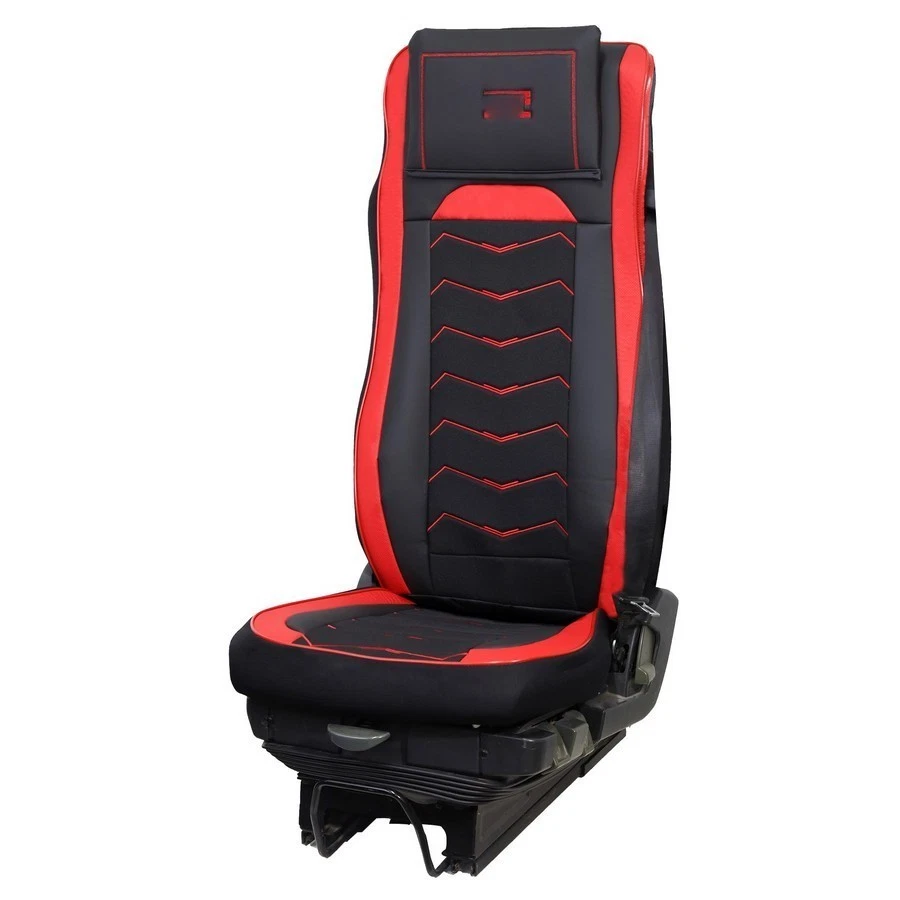 2x Schwarze Mit Roten Eco Leder- Und Alcantara-Sitzbezüge Für DAF XG 2021+ LKW - Bild 2 von 4