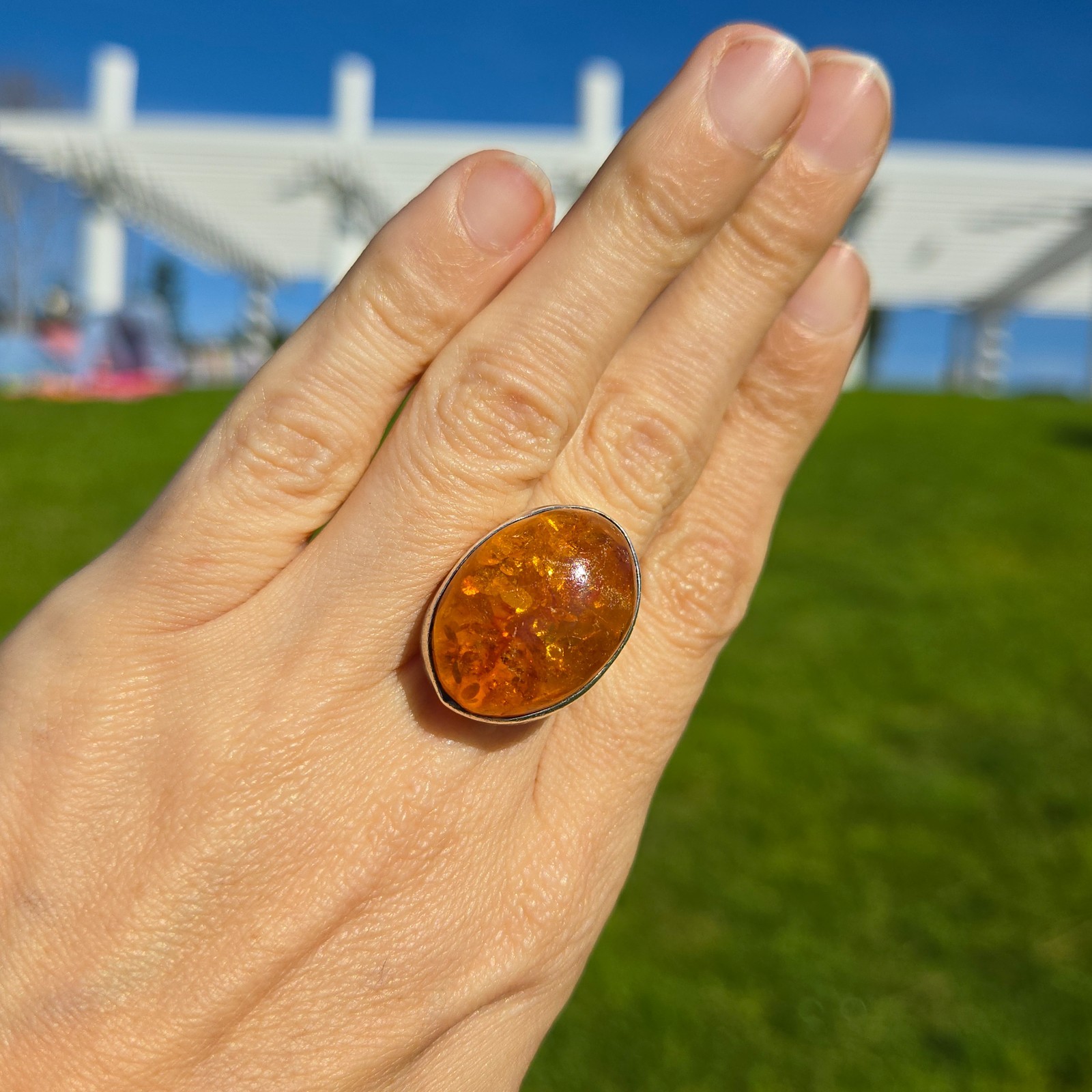 Large Amber Statement Ring Modern/Vintage SZ 6.25… - image 6