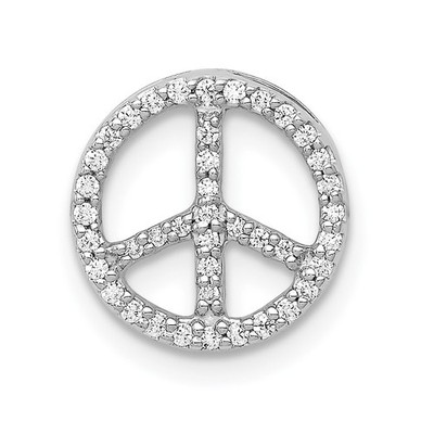 14k White Gold 1/6 carat Diamond Peace Sign Chain Slide Necklace 0.9g Womens