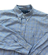Ralph Lauren Button Down Size 17 1/2 34/35 Blue Striped Yarmouth Fit Pony Logo