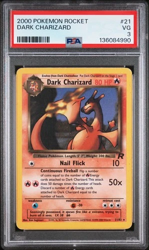 2000 POKEMON ROCKET #21 DARK CHARIZARD PSA 3