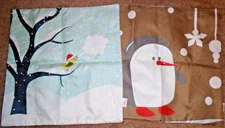Winter Holiday Decor Throw Pillow Covers New Lot of 2 Tree Penguin 17'' x 17''