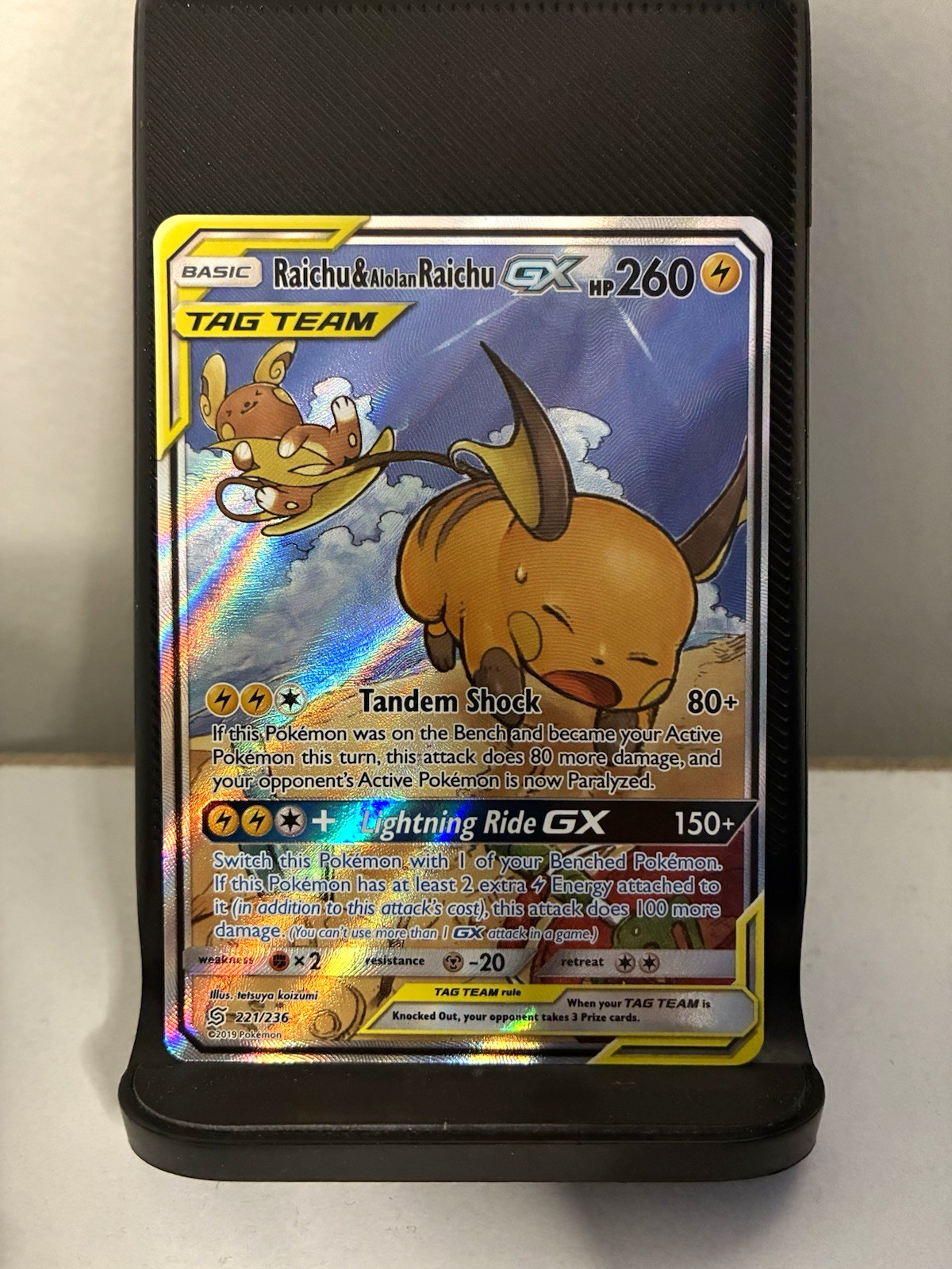Pokemon TCG Raichu & Alolan Raichu GX tag team 221/236 Unified Minds EN 2019