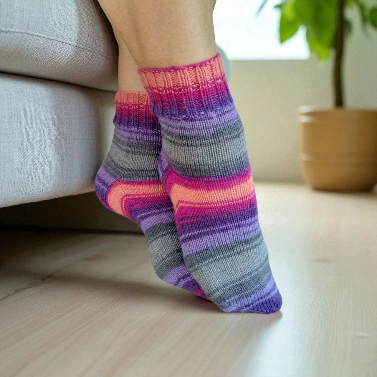 Hand Knit Wool Socks: Mismatched Striped Winter Wear