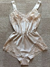 Vintage Christian Dior Beige Satin  Lace Teddy Bodysuit Lingerie Size 85 / M