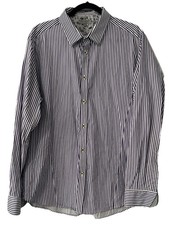 TED BAKER LONDON PURPLE WHITE STRIPED DOUBLE CUFF COLLAR MENS BUTTON UP SIZE 6