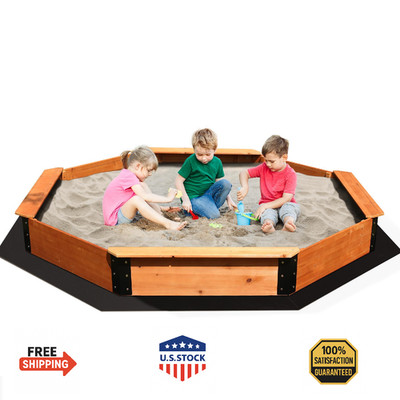 FUNTOK 85''x85'' Octagon Wooden Sandbox for Kids, Large Sandpit w/Seats