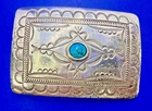 Southwestern Style Turquoise Stone Centered in Native Indian Themed Belt Buckle