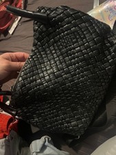 NWT FALOR Black Leather Woven Hobo 