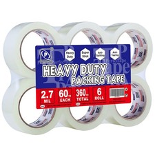 Heavy Duty Packing Tape 6 Rolls, Clear, 2.7 mil, 1.88" x 60Y