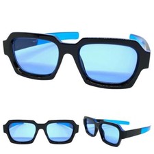 Men or Women Classic Vintage Retro Style SUNGLASSES Square Black Frame Blue Lens
