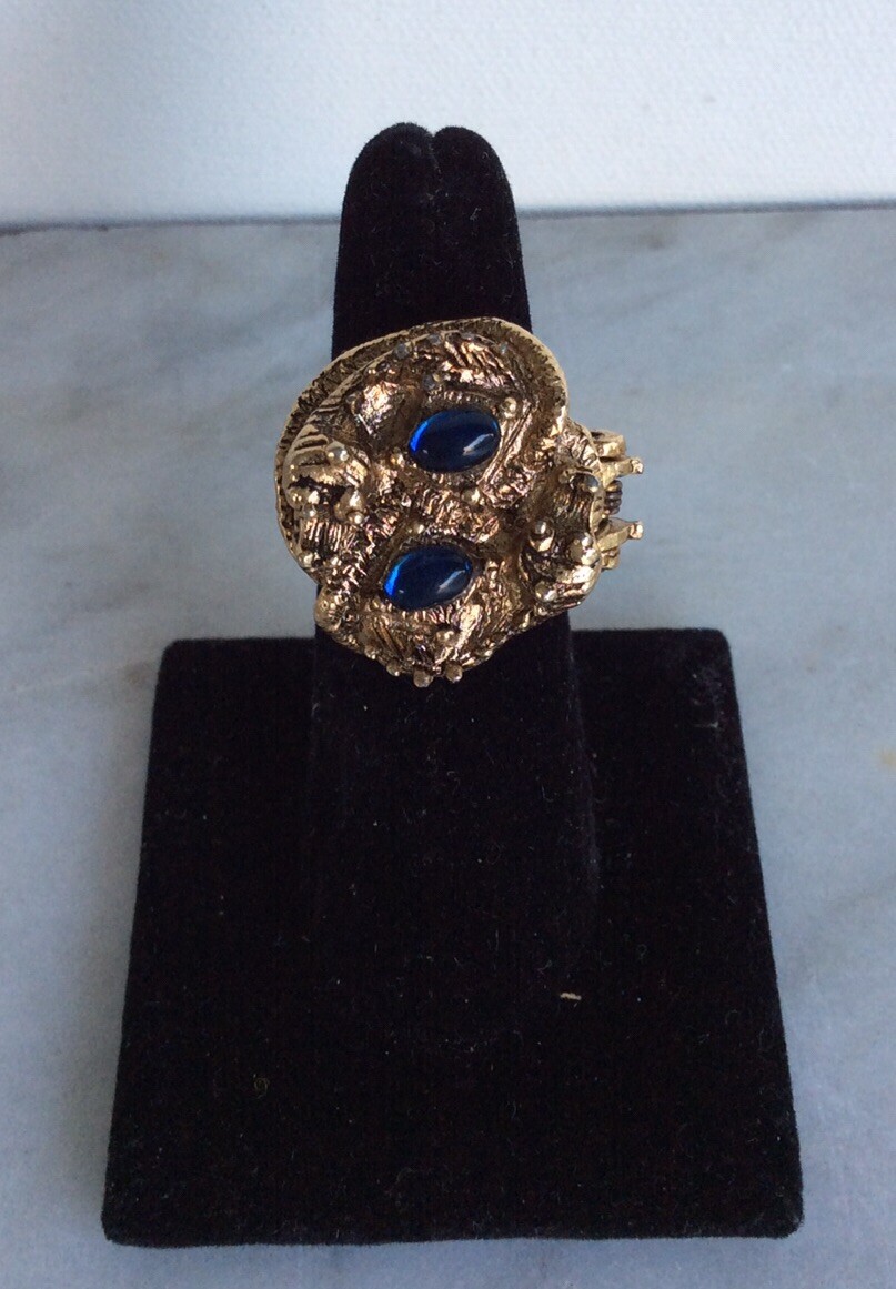 Mid Century Modern Gold Tone Blue Stone Dragons Poison Adjustable