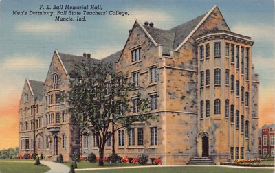 Muncie Indiana Men's Dorm FE Ball Memorial Hall Ball State Vtg Postcard CP374