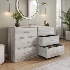 6 Drawers Dresser Bedroom Chest of Drawers with Large Fabric Drawers Wooden top