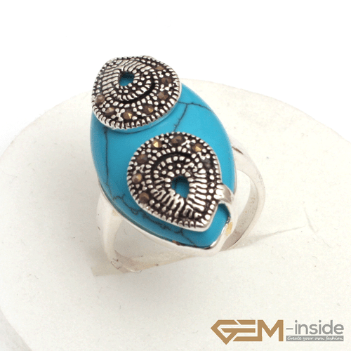 Assorted Gemstone Charm Ring Marquis Marcasite Beads Silver Jewelry Size #7-#9 - Picture 21 of 36