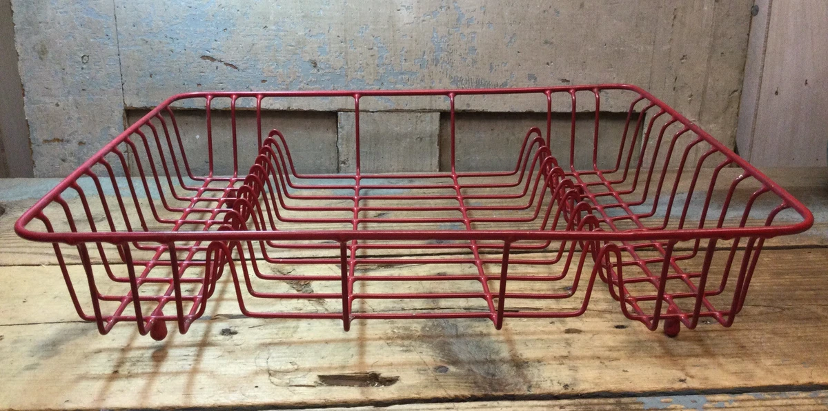 Vintage red coated wire dish drainer drying rack 16.5” Long by 13