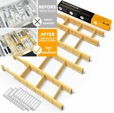 SpaceAid Bamboo Drawer Dividers with Inserts and Labels, Long (17-22 in) 