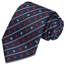 100 Silk Patriotic Tie USA Necktie 4th Of July Stars N X-Long Blue Red