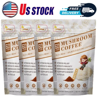 ZIPINKJ 10 IN 1 Mushroom Coffee Organic New SERVINGS FREE SHIPPING SAME DAY 1/2/4 Pack