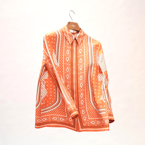 Authentic HERMES Orange Silk BRIDES DE GALA BANDANA Paisley Blouse