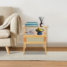 Wood Color Bedside Table, Trapezoidal Sofa Side Table, Bedside Table with Drawer