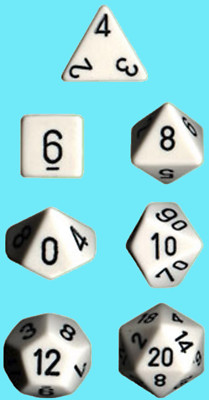 CHESSEX POLYHEDRAL OPAQUE WHITE with BLACK 7 Die Set NEW poly dice CHX 25401 rpg