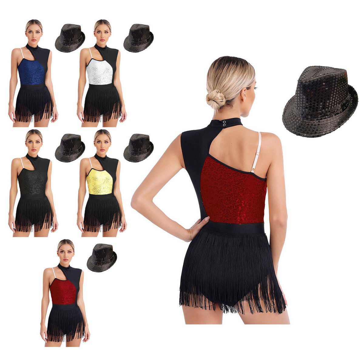 Conjunto de Mujer Cha-Cha Ropa de Baile Conjunto Latino Body Disfraz Rumba Con Sombrero Baile