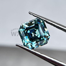 Moissanite Loose Stone Blue Green Color Asscher Cut VVS1 Gemstone Certificate