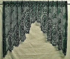 Lace Window Swag Pair or Insert Valance Hunter Green Cameo Rose Bedroom