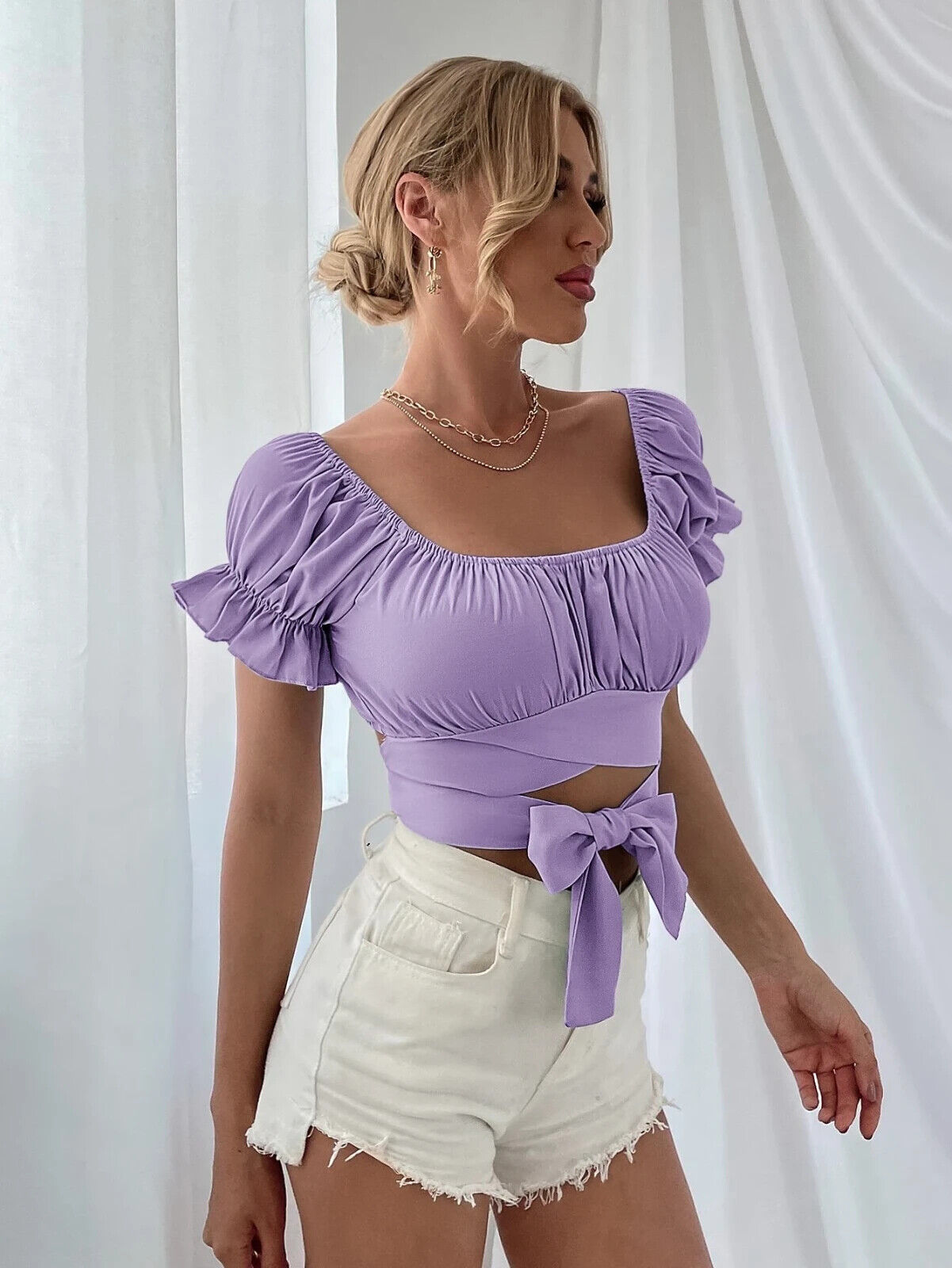 Tell Me Why Ruffled Puff Sleeve Top - Lavender - FINAL SALE