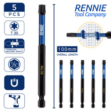 5 Pack T30 Torx 100mm Long Magnetic Impact Duty Screwdriver Drill Driver Bits