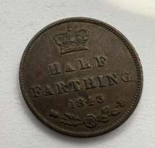 1843 Half Farthing Coin Queen Victoria Young Head Nice grade