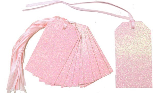 Glittery PINK Gift Tags & Ribbon - Xmas Baby Shower Gift Wrapping - Pack of 50