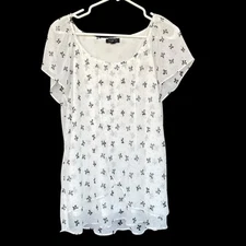 Tamara H Women Blouse Extra Large XL Lined PolkaDot Bow Print Coquette Feminine