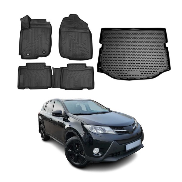 FußMatten & Kofferraumwanne Set FüR Toyota RAV4 Iv XA40 2013-2018 Tpe Schwarz 5X-image