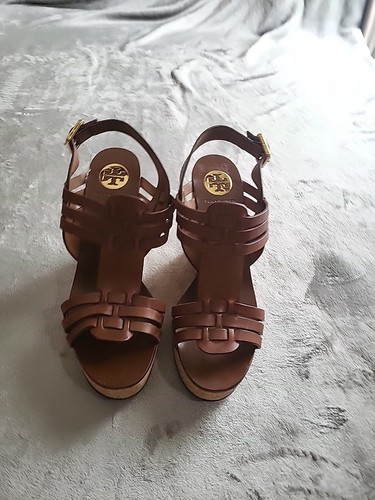 Tory Burch Platform Sandal Size 9 Brown Leather Tall Cork Platform &*×