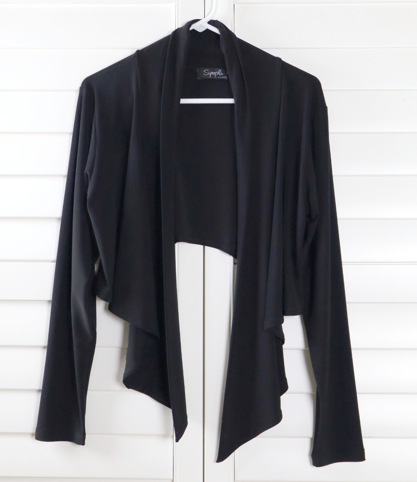 SYMPLI $190 Solid Black Stretch Draped Open Cropp… - image 5