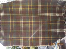 Wool Blanket brown, tan, yellow plaid w fringe 54" x 70" by CHASE