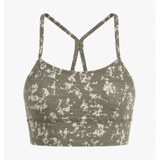 Prana Womens Strappy Racerback Sports Bra Olive Green Floral Print Size S