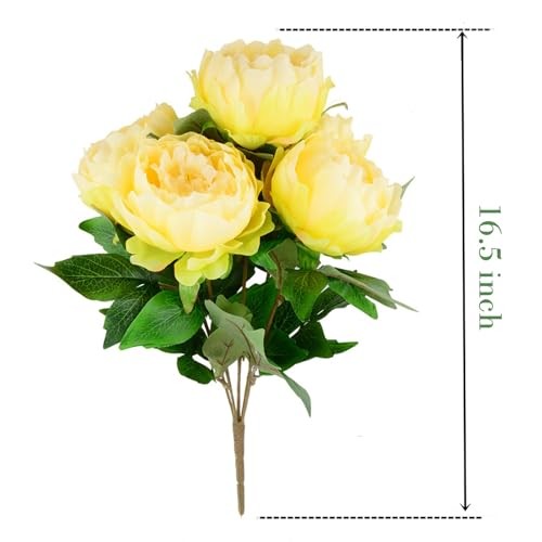 Artificial Peony Silk Flowers Bouquet Home Wedding Decoration () Light Yellow